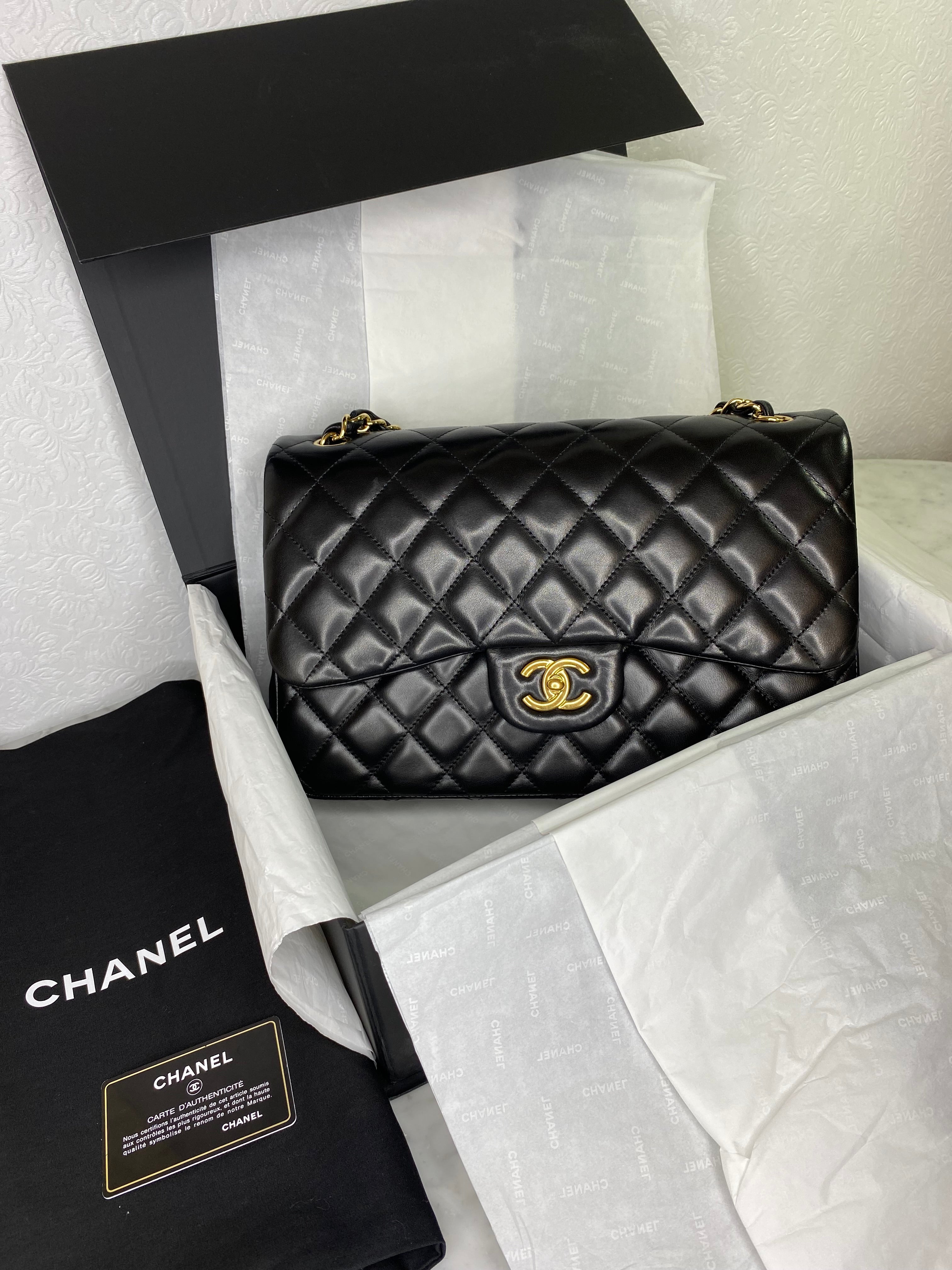 Chanel Classic Flap Lambskin Black GHW - Jumbo – BelovedLux