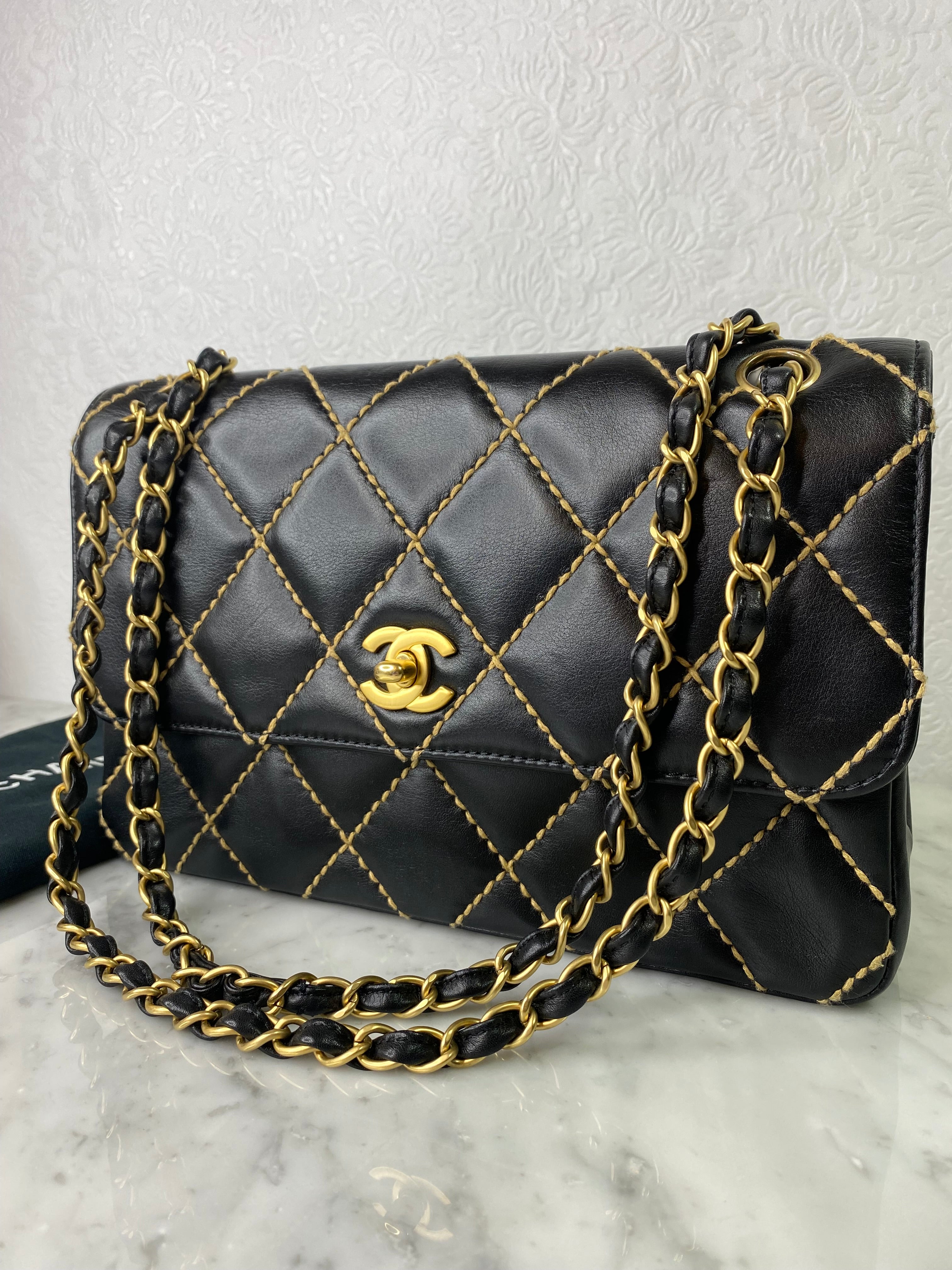 Chanel Black Quilted Lambskin Wild Stitch Flap Bag