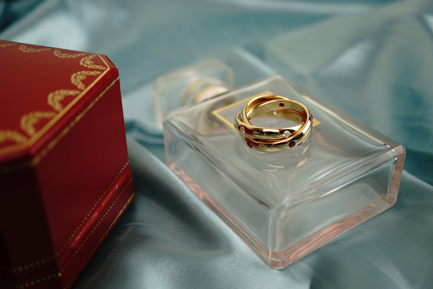 Cartier 'Trinity' 18k Gold, Ruby, Sapphire, and Diamond Ring