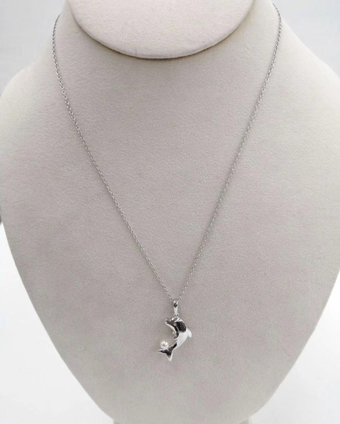 Tasaki Akoya Pearl 4mm Silver Dolphin Necklace