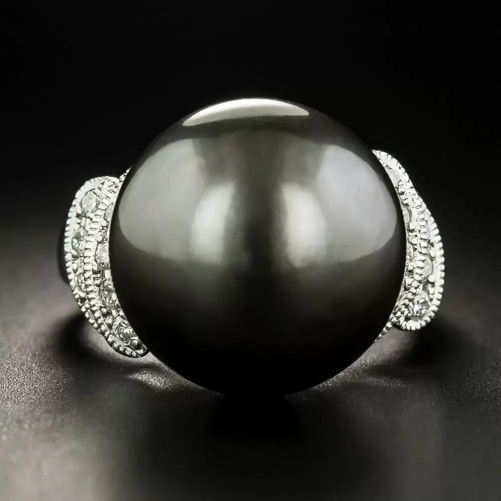 Tahitian AAAA Pearl 18k White Gold Diamond Ring
