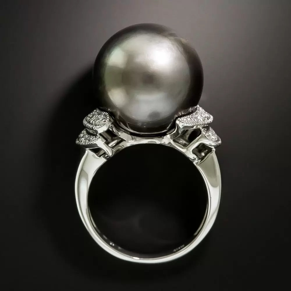 Tahitian AAAA Pearl 18k White Gold Diamond Ring